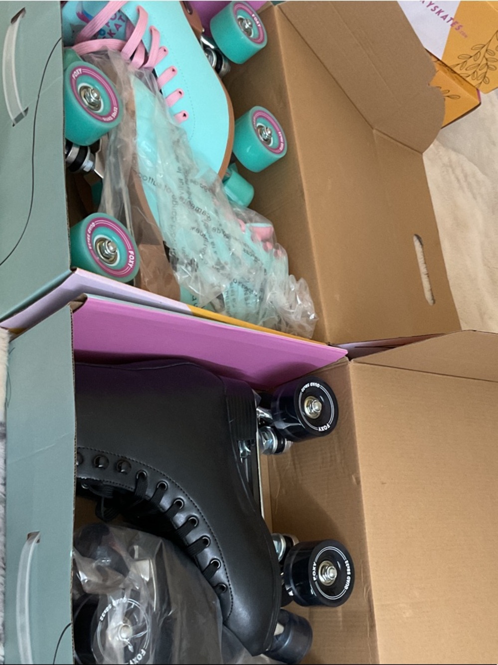 Pastel Turquoise & Pink Roller Skates + Classic Black Roller Skates